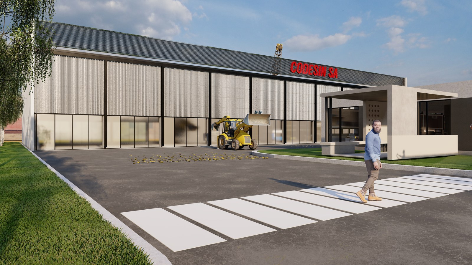 Senda peatonal hacia las oficinas, render del proyecto